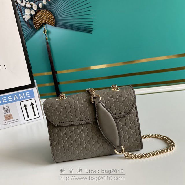 Gucci古馳包包 G家新款女包 款號:449636 古奇灰色壓花皮鏈條單肩斜挎小號女包  gdj1319